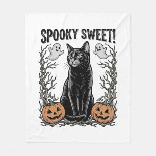 Gruseliges schwarzes Katze Vintage-Halloween-Stick Fleecedecke