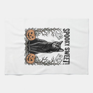 Gruseliges schwarzes Katze Vintage-Halloween-Stick Geschirrtuch