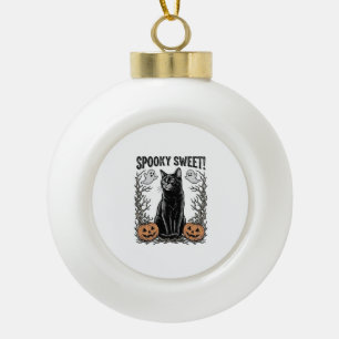 Gruseliges schwarzes Katze Vintage-Halloween-Stick Keramik Kugel-Ornament