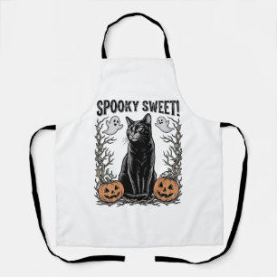Gruseliges schwarzes Katze Vintage-Halloween-Stick Schürze