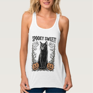 Gruseliges schwarzes Katze Vintage-Halloween-Stick Tank Top