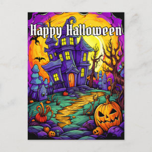 Gruseliges Spukhaus Frohes Halloween Postkarte