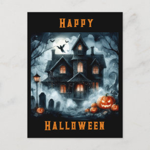 Gruseliges Spukhaus Halloween AI-Postkarte Postkarte