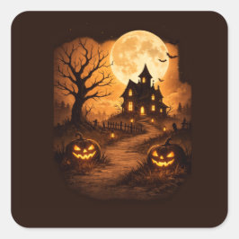 Gruseliges Spukhaus Halloween Quadratischer Aufkleber