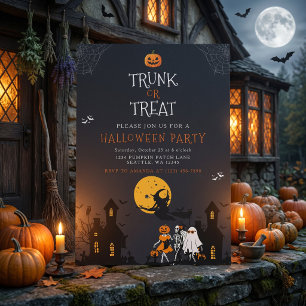 Gruseliges Spukhaus Koffer oder Behandle Halloween Einladung