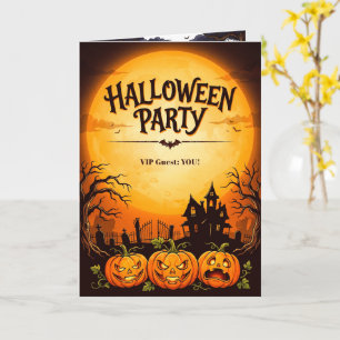 Gruseliges Spukhaus & Kürbisse Halloween Karte