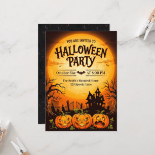 Gruseliges Spukhaus und Kürbisse Halloween Einladung