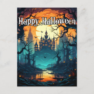 Gruseliges Spukhaus Vollmond Postkarte