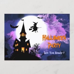 Gruseliges Spukschloss fliegende Hexe Halloween-Pa Einladung