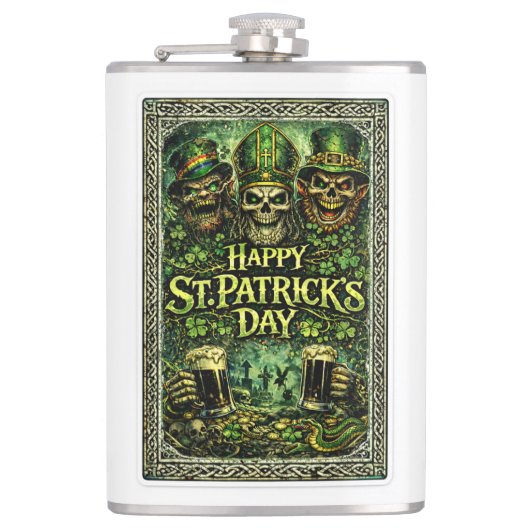 Gruseliges und dunkles St.-Patricks-Tag-Design Flachmann (Vorderseite)