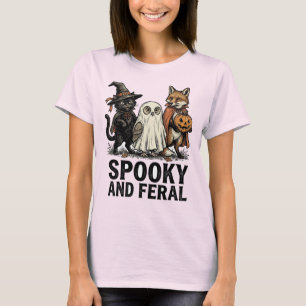 Gruseliges und verwildertes Vintage-Halloween-Katz T-Shirt