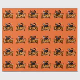 Gruseliges Vintage-Schwarzes-Katze-Halloween Geschenkpapier