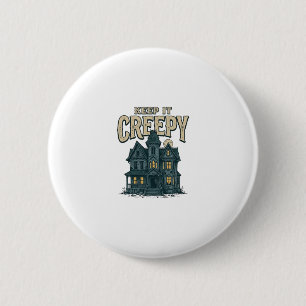 Gruseliges Vintage-Spukhaus Halloween-Dekor Button