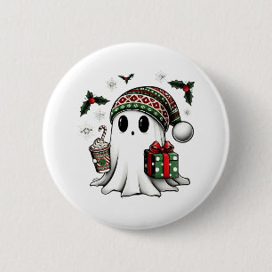 Gruseliges Weihnachten Halloween Geist Santa Hut Button