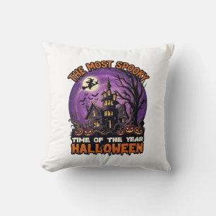 Gruseligster Halloween Spukhaus Hexe Kürbisse Kissen