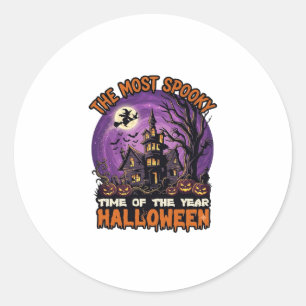 Gruseligster Halloween Spukhaus Hexe Kürbisse Runder Aufkleber
