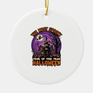 Gruseligstes Halloween Spukhaus Hexe Kürbisse Keramik Ornament
