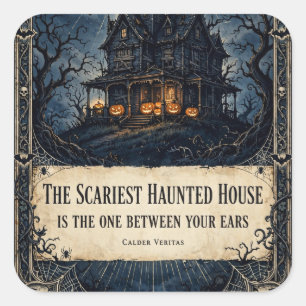 Gruseligstes Spukhaus — Halloween-Aufkleber Quadratischer Aufkleber