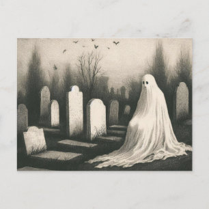 Gruselillustration mit Geist auf dem Friedhof Postkarte