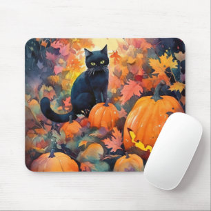 Gruselkatze Halloween mit Kürbissen Mousepad