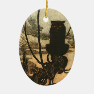 Gruselkatze Halloween schwarze Katze Vintage Rackh Keramikornament