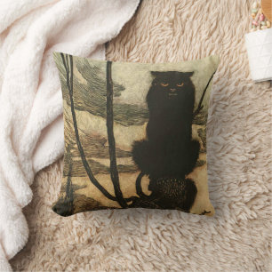 Gruselkatze Halloween schwarze Katze Vintage Rackh Kissen