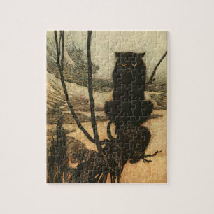 Gruselkatze Halloween schwarze Katze Vintage Rackh Puzzle