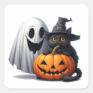 Gruselkatze Kürbis Halloween 🎃 Quadratischer Aufkleber