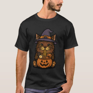 Gruselkatze Maine Coon Kürbis Japanische Ramen-Nud T-Shirt