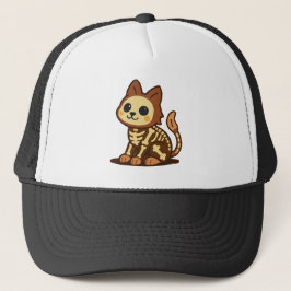 Gruselkatze mit Skelett  Truckerkappe