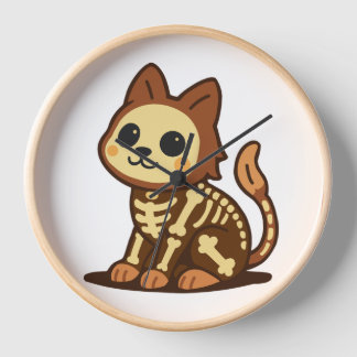 Gruselkatze mit Skelett Uhr