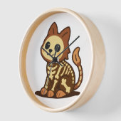 Gruselkatze mit Skelett Uhr (Winkel)