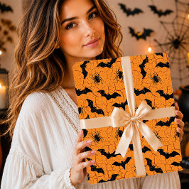 Gruselorange zerbrochene Erd-Fledermäuse Spinnen Geschenkpapier