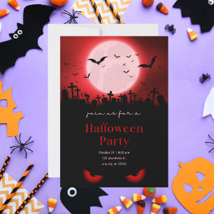 Gruselparty im Roten Mond Friedhof zu Halloween Einladung