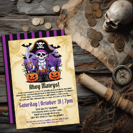 Gruselparty mit Piratenskelett zu Halloween Einladung