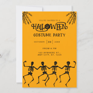Gruselparty mit Skelett, Orange und Schwarz Hallow Einladung