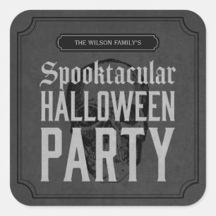 Gruselparty zum Grey Skull Spooktacular Halloween Quadratischer Aufkleber