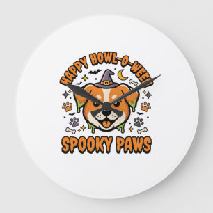 Gruselpfoten Halloween Hund Große Wanduhr