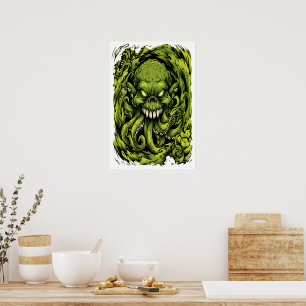 Gruselposter mit grünem Tentakel-Monster Poster