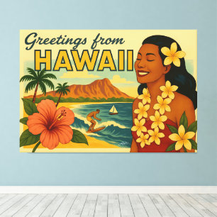 Gruß aus Hawaii Tourismus Kunst im Stil der Mitte Leinwanddruck