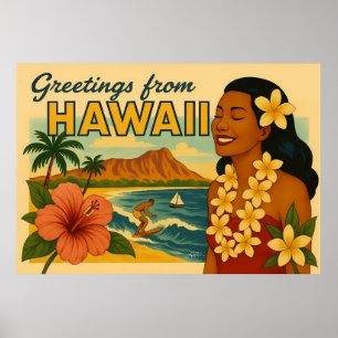 Gruß aus Hawaii Tourismus Kunst im Stil der Mitte Poster