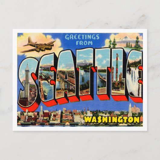 Gruß aus Seattle, Washington Vintage Travel Postkarte (Vorderseite)