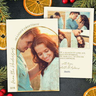 Gruß der Classic Saison Gold Arch Couple Foto Feiertagskarte