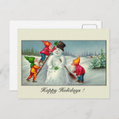 Gruß der Vintagen Gnome Schneemannsaison Feiertagspostkarte (Vorne/Hinten)