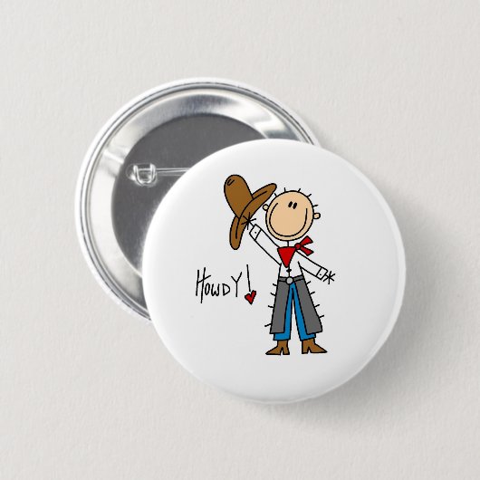 Grüß dich! Cowboy-Strichmännchen-Knopf Button (Vorne & Hinten)
