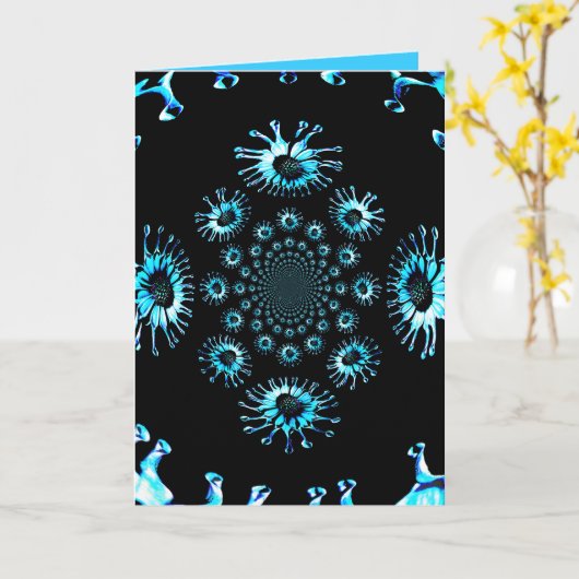 Gruß-Karte - blaue Fantasie Karte (Gelbe Blume)