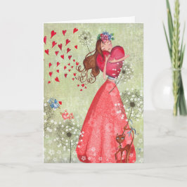 Gruß-Karte der Valentine-Mädchen-Liebe-Herz-| Feiertagskarte