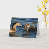 Gruß-Karte - Gescheckt-berechnete Grebes mit Karte (Gelbe Blume)