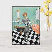 Gruß-Karte--Kunst-Deko-Frau im Badezimmer Karte (Gelbe Blume)