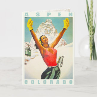 Gruß-Karte mit Vintagem Ski-Druck von Aspen Karte
